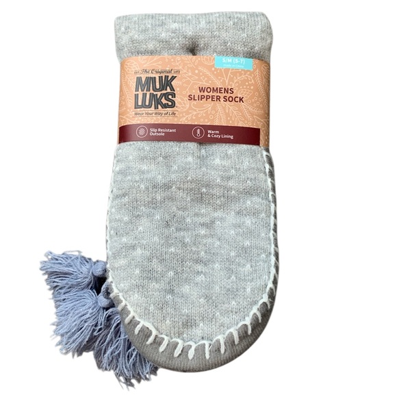 Muk Luks slipper socks gray blue snowflake tassel Fair isle winter cozy comfy - Picture 1 of 4